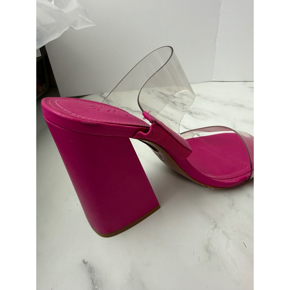 Schutz Victorie High Block Sandal Clear Straps Cow Leather Sz 7 Hot Pink - Picture 5 of 8